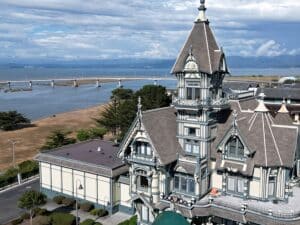 Aerial view of The Carson Mansion in Old Town Eureka.