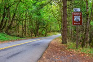 Historic Columbia River Highway in Columbia River Gorge National Scenic Area, road sign
