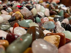 Polished rocks in the gift shop at the Mississippi Petrified Forest in Flora.