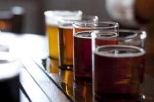 Duluth breweries, a flight of beer at Castle Danger.