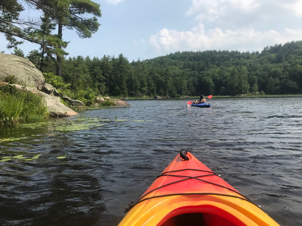 kayaking the beautiful lake at Pawtuckaway State Park in New Hampshire