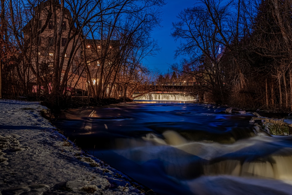 View of Cedar Creek during the Cedarburg Winter festival in Wisconsin