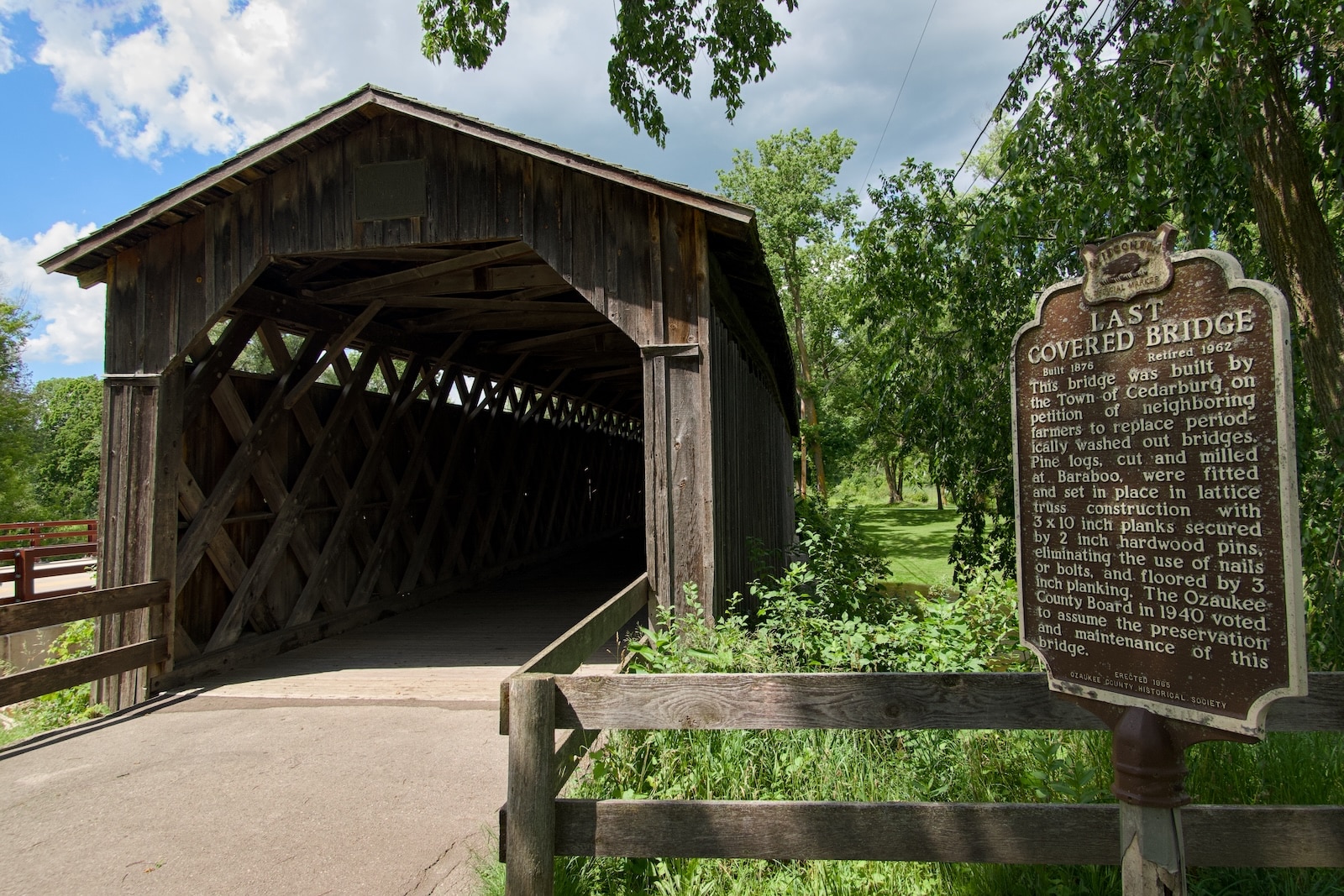 One of the last remaining covered bridges in Wisconsin, one of the things to do in Cedarburg WI.