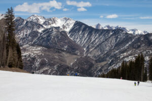 Jagged, scenic mountains on Demon run at Purgatory Ski Resort in Durango, Colorado